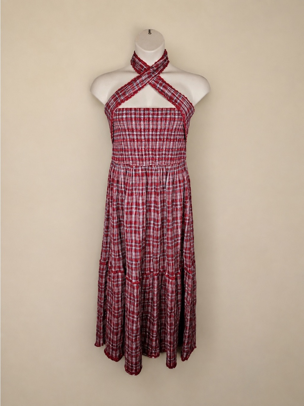 Damson Madder pia midi dress - red check - 8 / Red